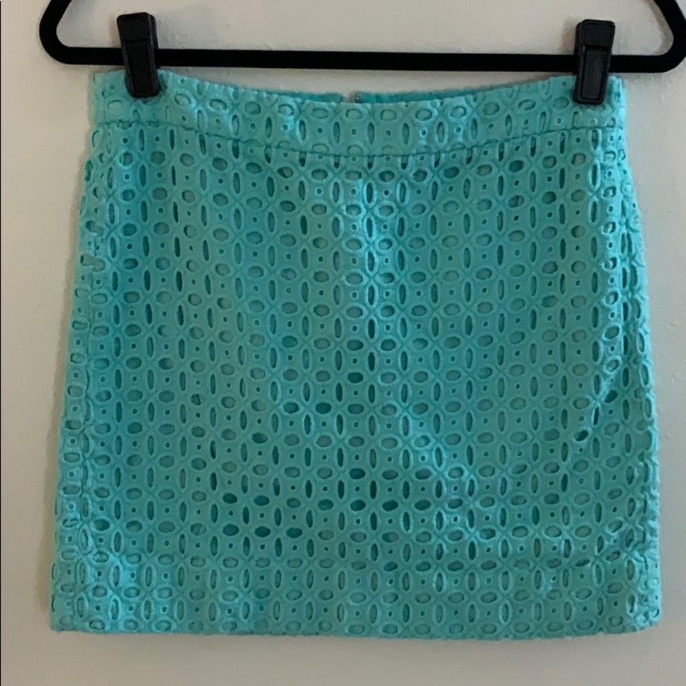 NWOT J. Crew Seafoam Eyelet Mini Skirt Size 6